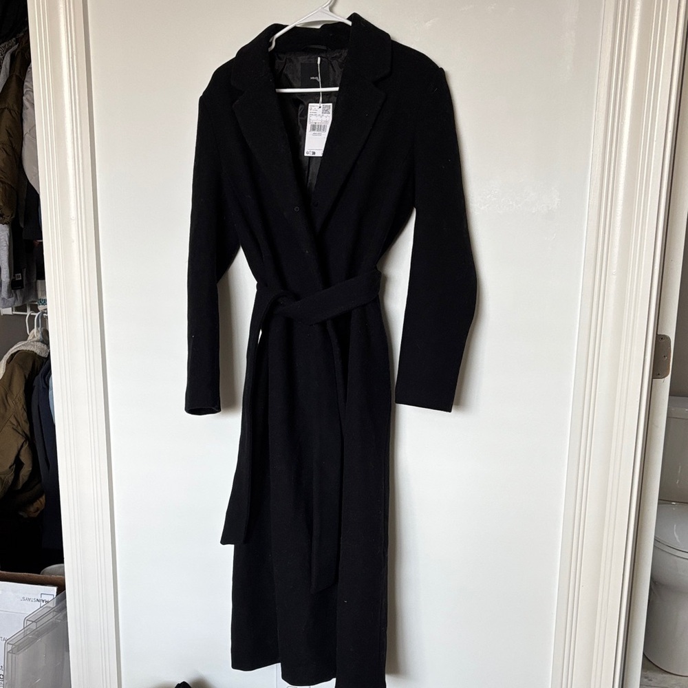 Mango Black Belted Wrap Coat, new with tags